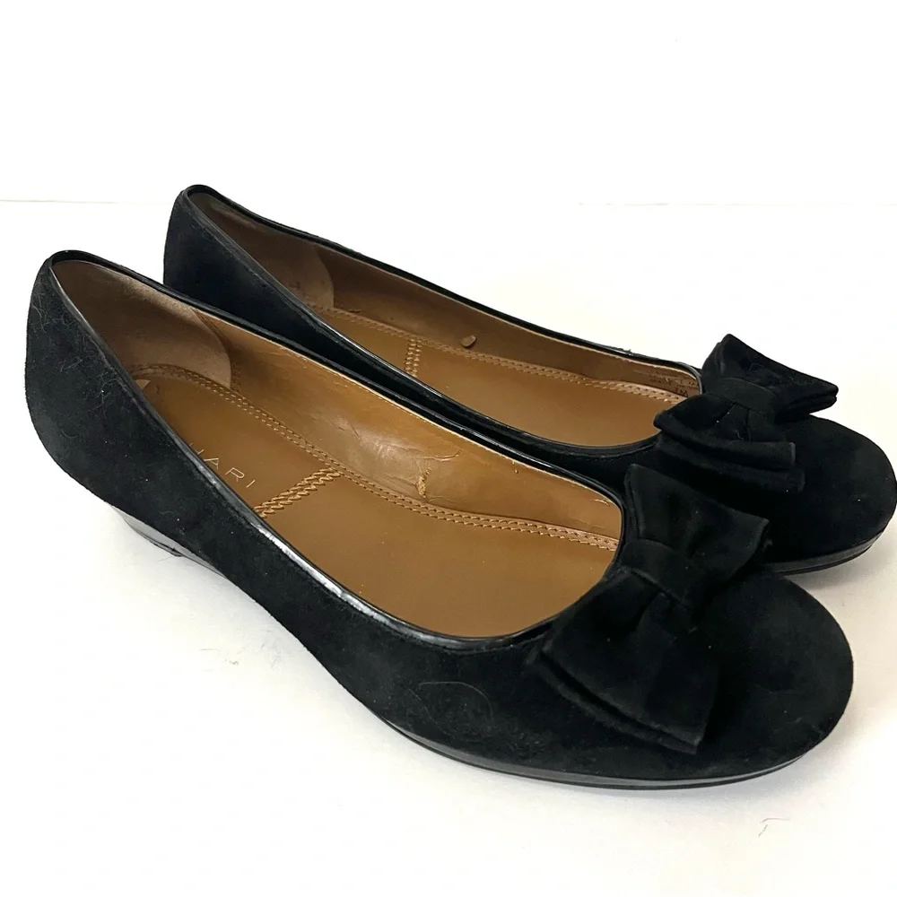Tahari Black Suede Leather Flats Black Suede Bows Shoes Flats Low Heel Size 7